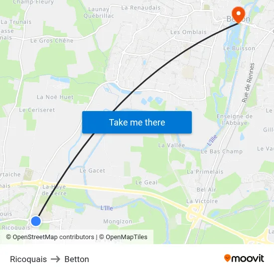 Ricoquais to Betton map