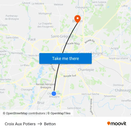 Croix Aux Potiers to Betton map