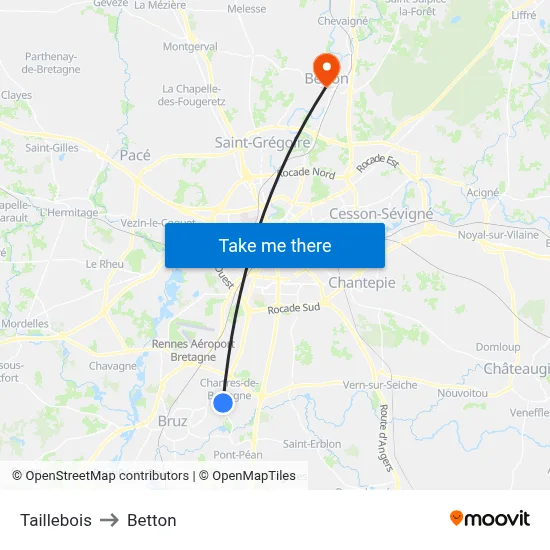 Taillebois to Betton map