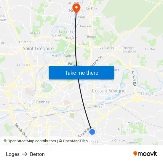 Loges to Betton map