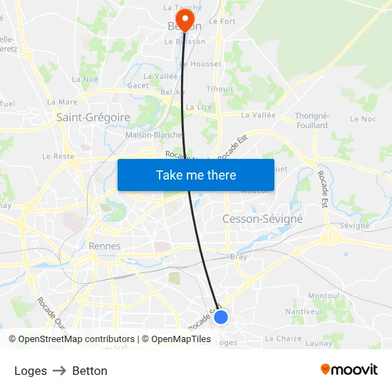 Loges to Betton map