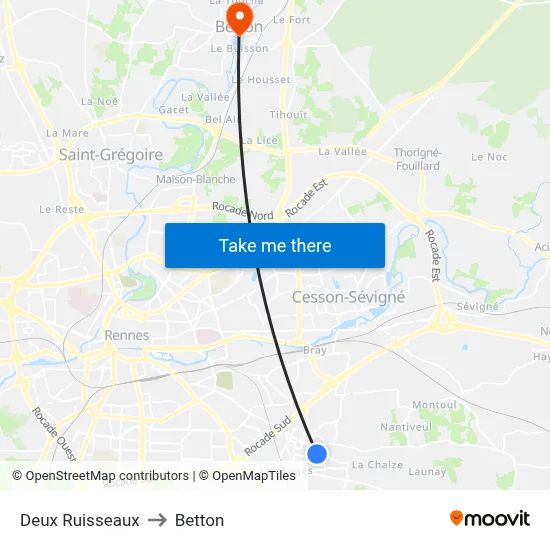 Deux Ruisseaux to Betton map