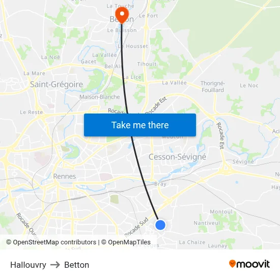 Hallouvry to Betton map
