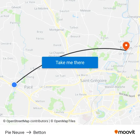 Pie Neuve to Betton map