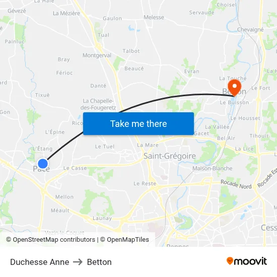 Duchesse Anne to Betton map