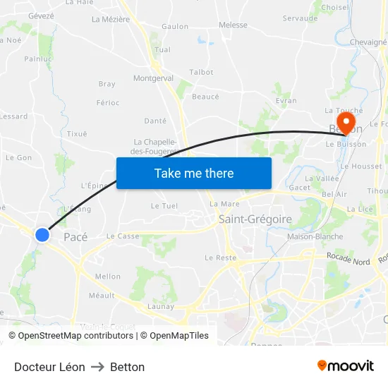 Docteur Léon to Betton map
