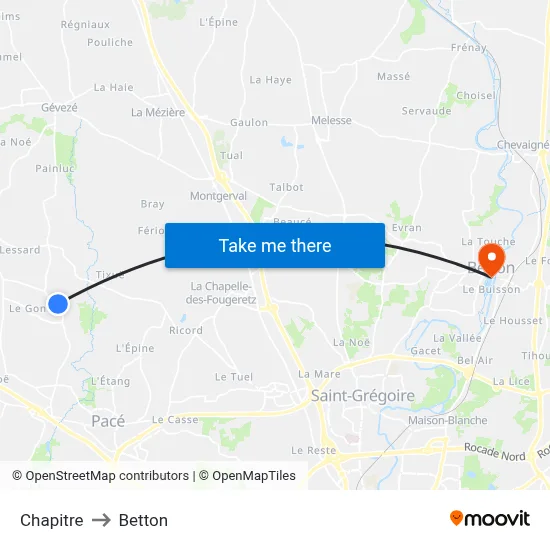 Chapitre to Betton map