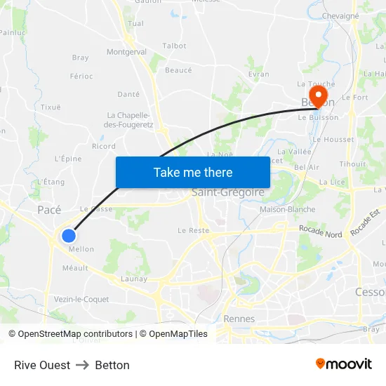 Rive Ouest to Betton map