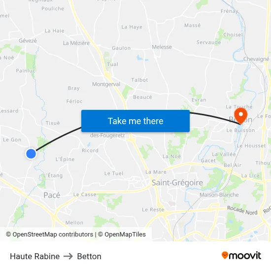 Haute Rabine to Betton map