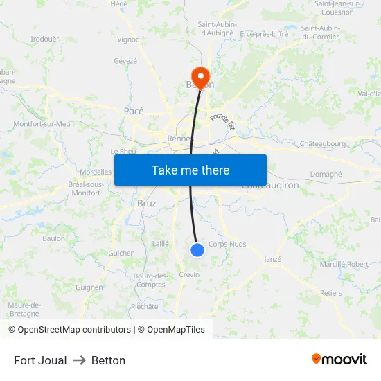 Fort Joual to Betton map