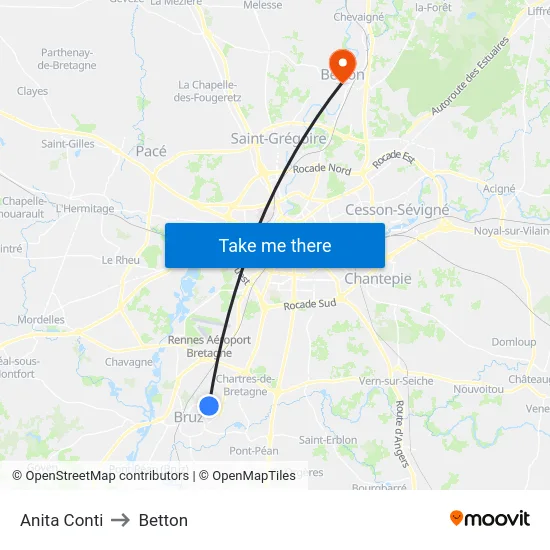 Anita Conti to Betton map