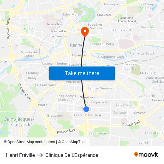 Henri Fréville to Clinique De L'Espérance map