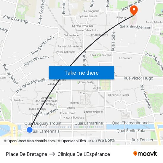 Place De Bretagne to Clinique De L'Espérance map