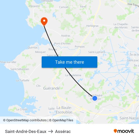 Saint-André-Des-Eaux to Assérac map