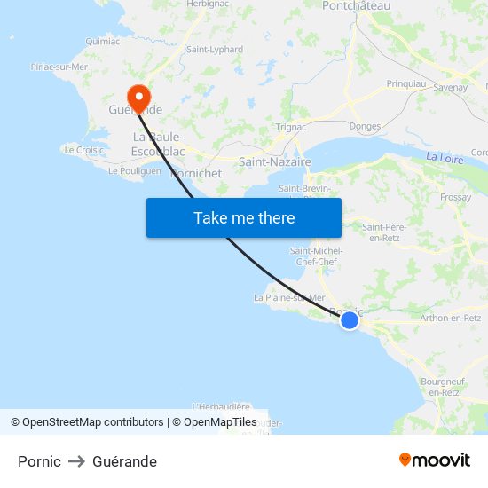 Pornic to Guérande map
