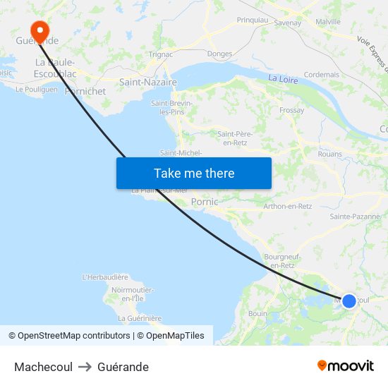 Machecoul to Guérande map