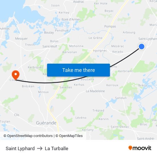 Saint Lyphard to La Turballe map