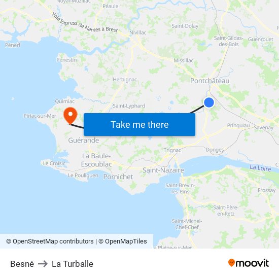 Besné to La Turballe map