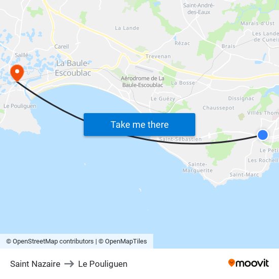 Saint Nazaire to Le Pouliguen map