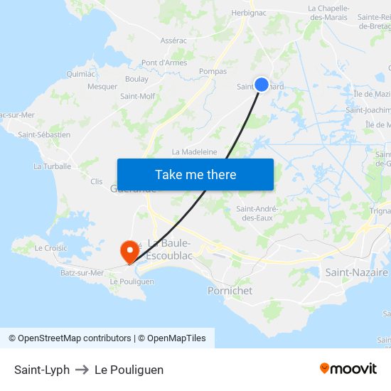 Saint-Lyph to Le Pouliguen map
