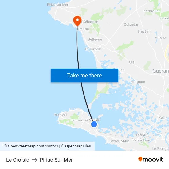 Le Croisic to Piriac-Sur-Mer map