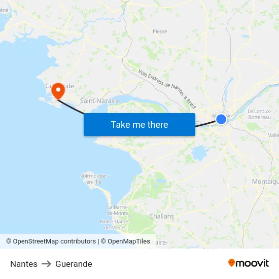 Nantes to Guerande map