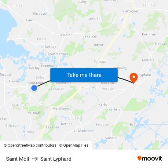 Saint Molf to Saint Lyphard map