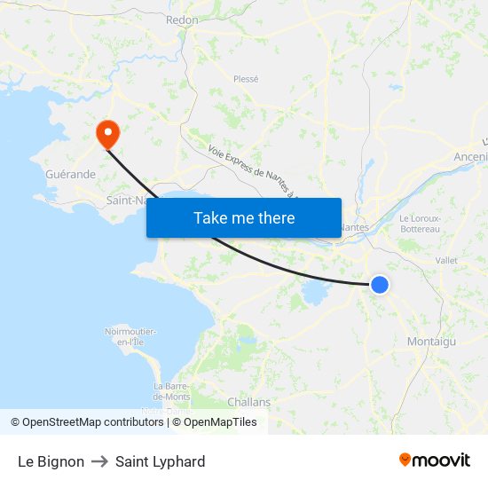 Le Bignon to Saint Lyphard map