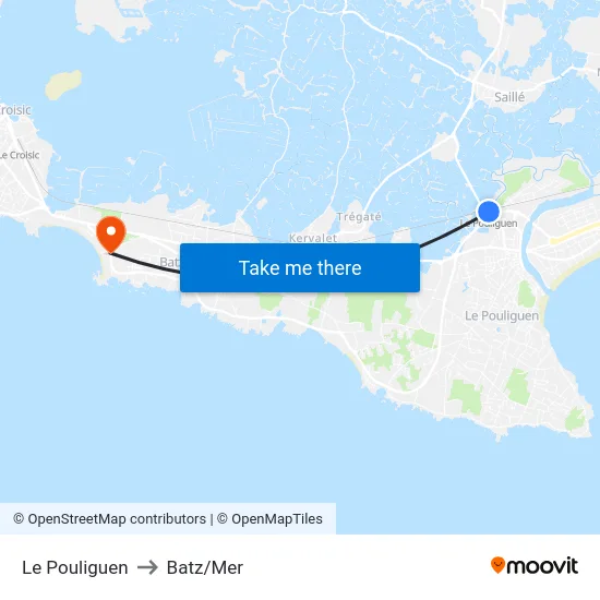 Le Pouliguen to Batz/Mer map