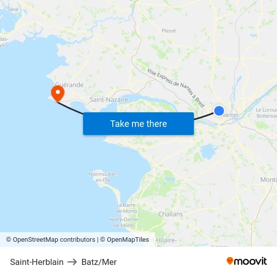 Saint-Herblain to Batz/Mer map