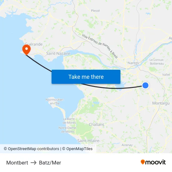 Montbert to Batz/Mer map