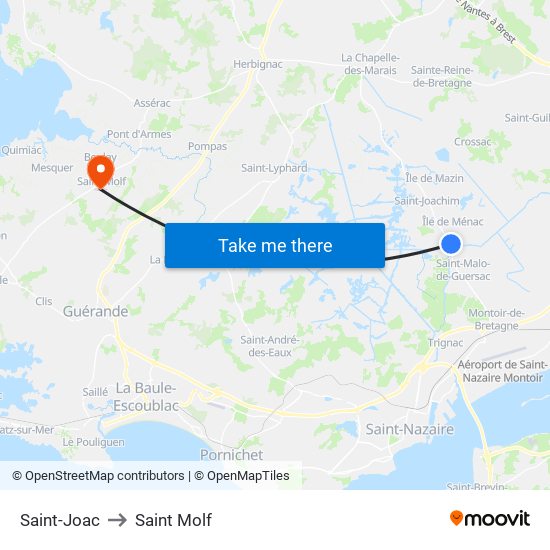 Saint-Joac to Saint Molf map