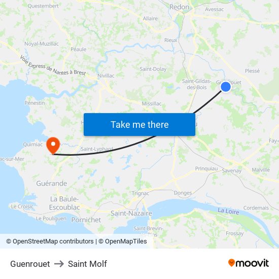 Guenrouet to Saint Molf map