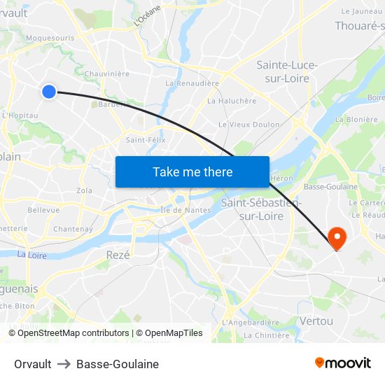 Orvault to Basse-Goulaine map
