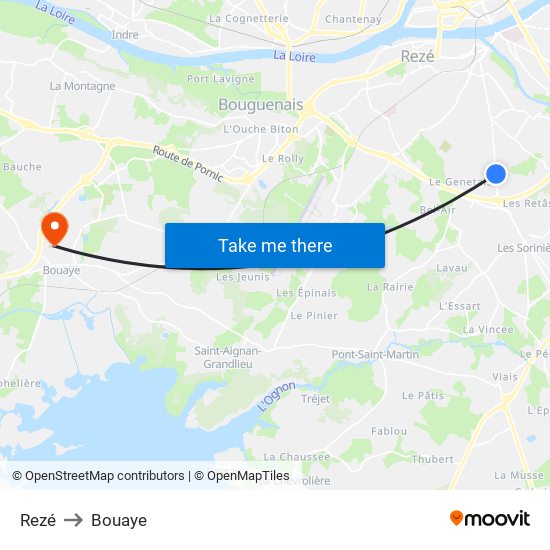 Rezé to Bouaye map