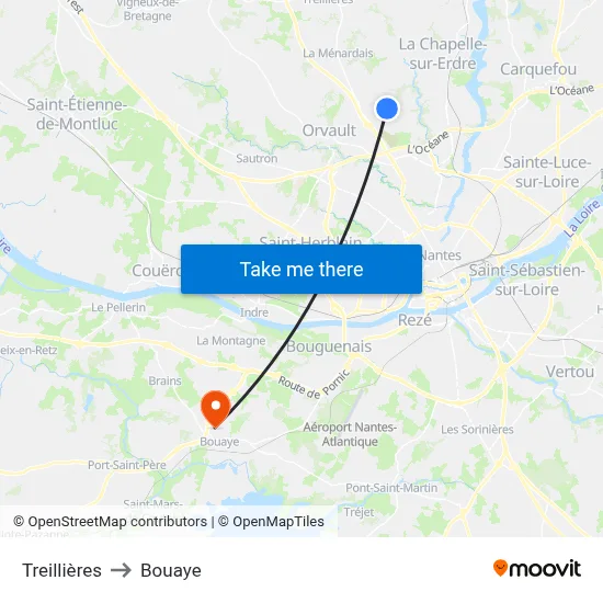 Treillières to Bouaye map