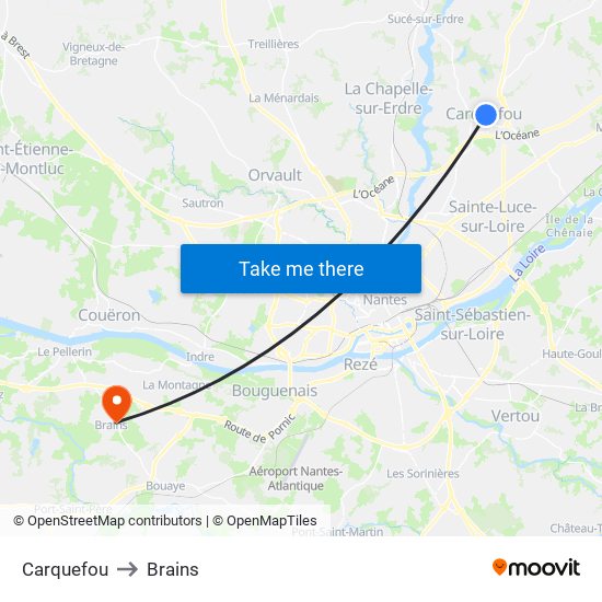 Carquefou to Brains map
