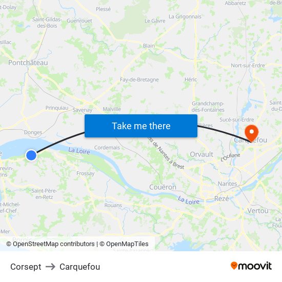 Corsept to Carquefou map