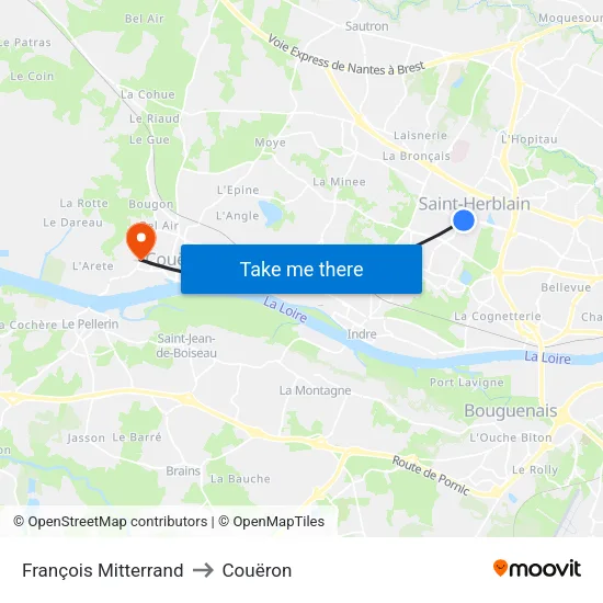 François Mitterrand to Couëron map