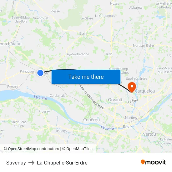 Savenay to La Chapelle-Sur-Erdre map