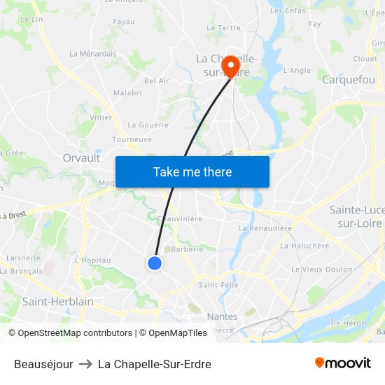 Beauséjour to La Chapelle-Sur-Erdre map