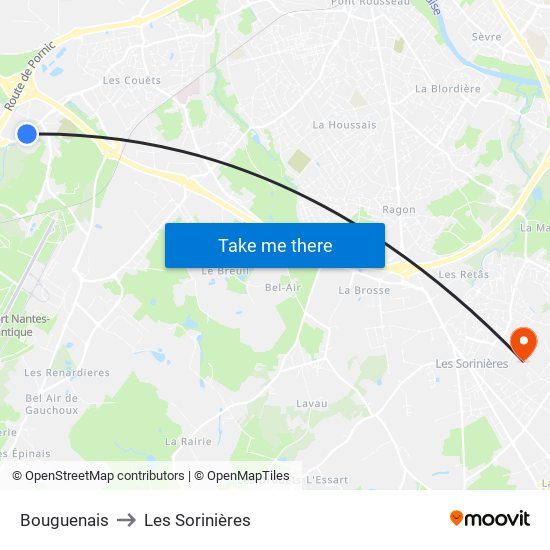 Bouguenais to Les Sorinières map