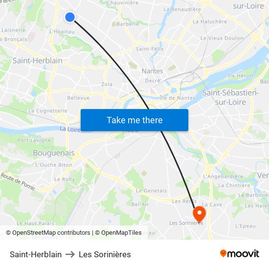 Saint-Herblain to Les Sorinières map