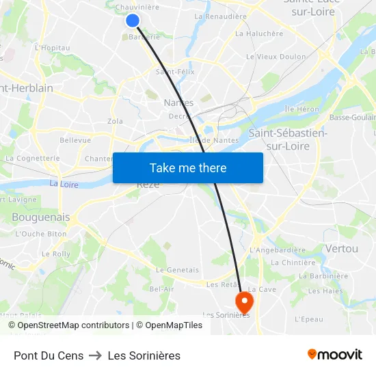Pont Du Cens to Les Sorinières map