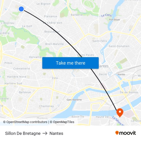 Sillon De Bretagne to Nantes map