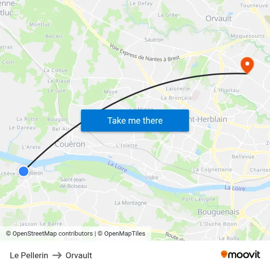 Le Pellerin to Orvault map