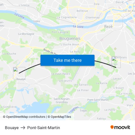 Bouaye to Pont-Saint-Martin map