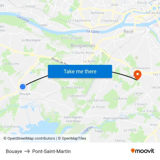 Bouaye to Pont-Saint-Martin map