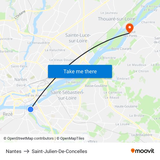 Nantes to Saint-Julien-De-Concelles map