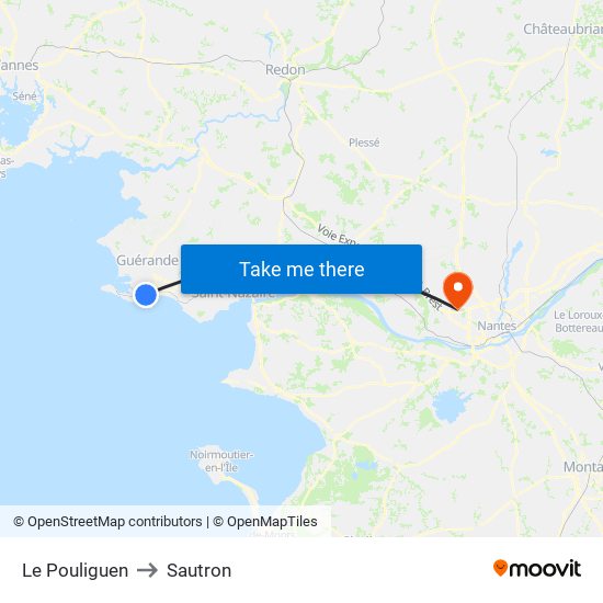 Le Pouliguen to Sautron map